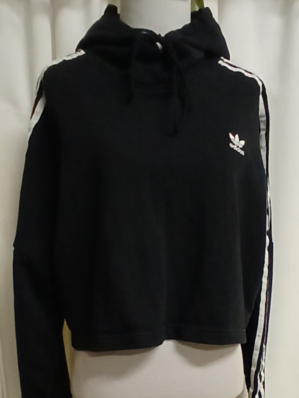 adidas Black Crewneck Hoodie with White Stripe Accents